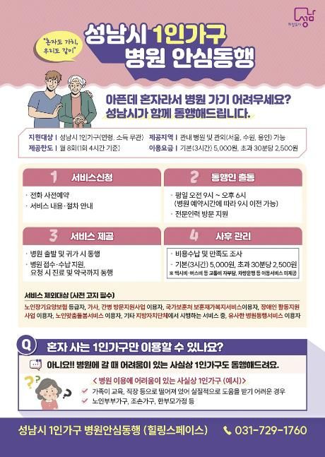 성남시, 1인 가구 병원 안심동행 사업 운영