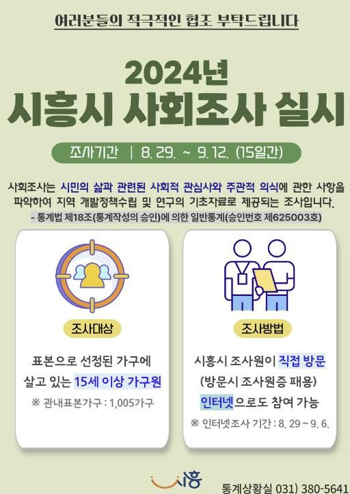 '2024년 시흥시 사회조사' 29일부터 실시