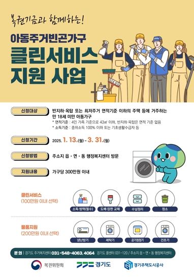 복권기금과 함께하는 아동주거빈곤가구 클린서비스 지원 사업 홍보 포스터
