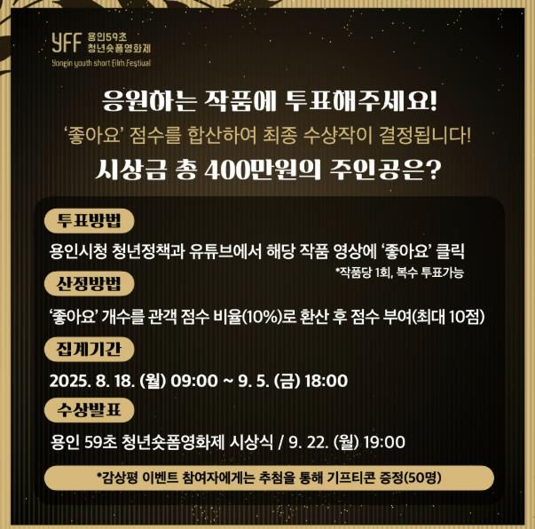 용인특례시 '용인 59초 청년 숏폼 영화제' 온라인 투표 시작